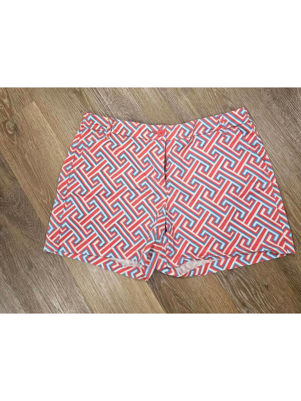Crown & Ivy Pink & Teal Casual Shorts with Geometric Pattern-Size 12   176